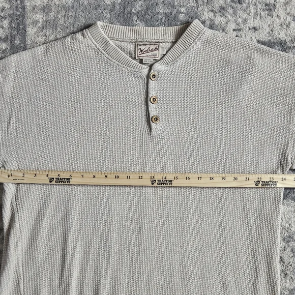Vintage 90s Woolrich Hand Framed Button Henley Tan Sand Sweater Mens Large - Picture 12 of 13